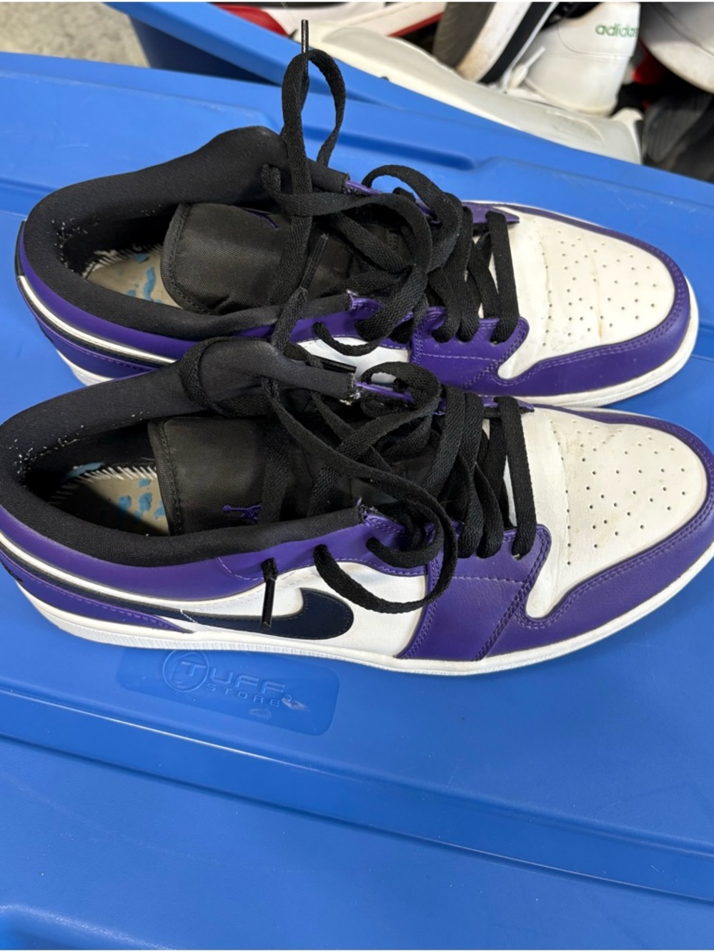 Jordan Nike Low Top Sneakers in White, Purple & Black